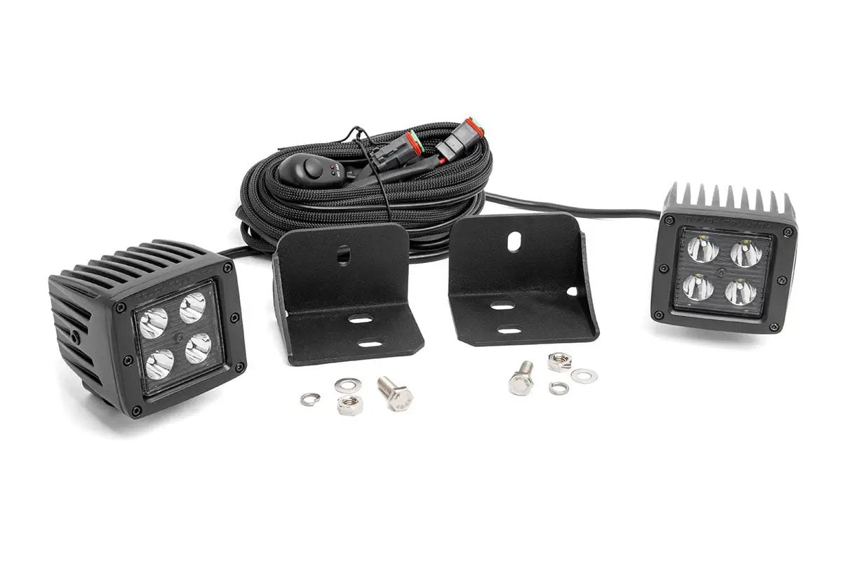 Rough Country LED Light | Cab Mount | 2" Black Pair | Flood | Can-Am Defender HD 5/HD 8/HD 9/HD 10 by Rough Country