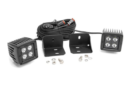 Rough Country LED Light | Cab Mount | 2" Black Pair | Flood | Can-Am Defender HD 5/HD 8/HD 9/HD 10 by Rough Country