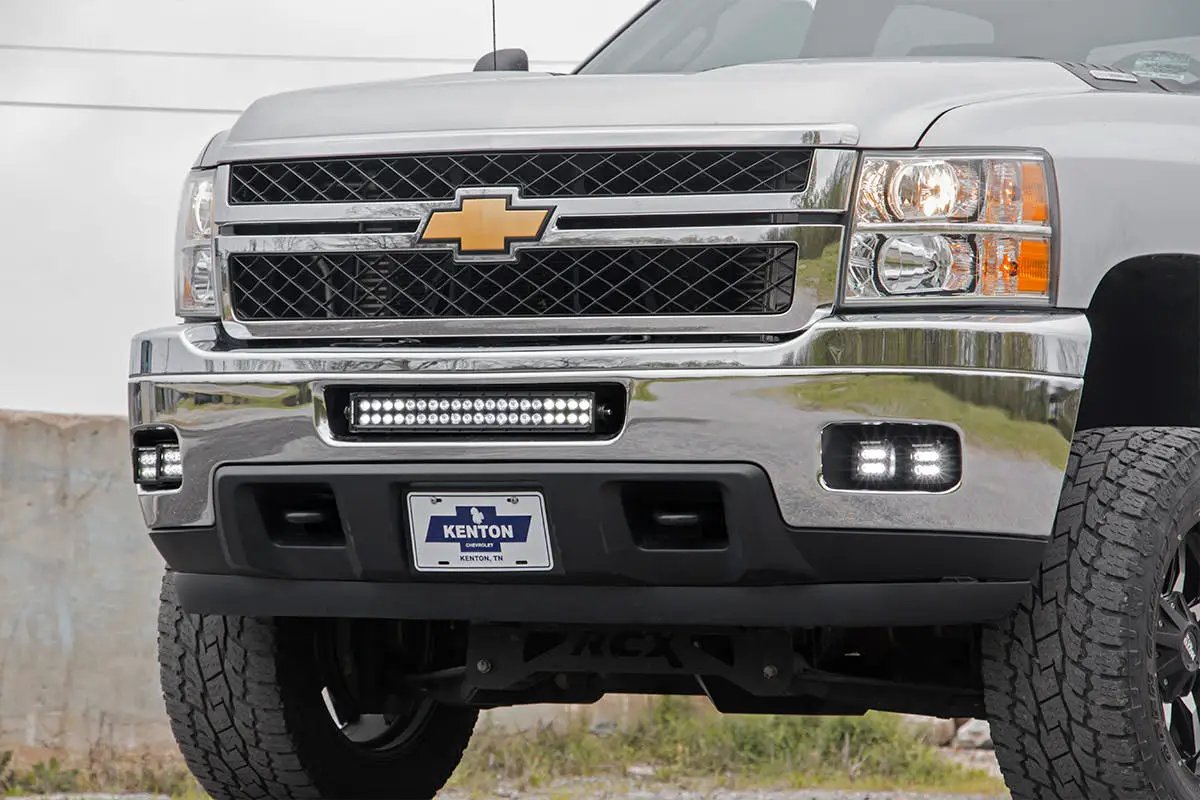 Rough Country LED Light Kit | Fog Mount | 2" Black Pair | White DRL | Chevy Silverado 2500 HD/3500 HD (11-14) by Rough Country