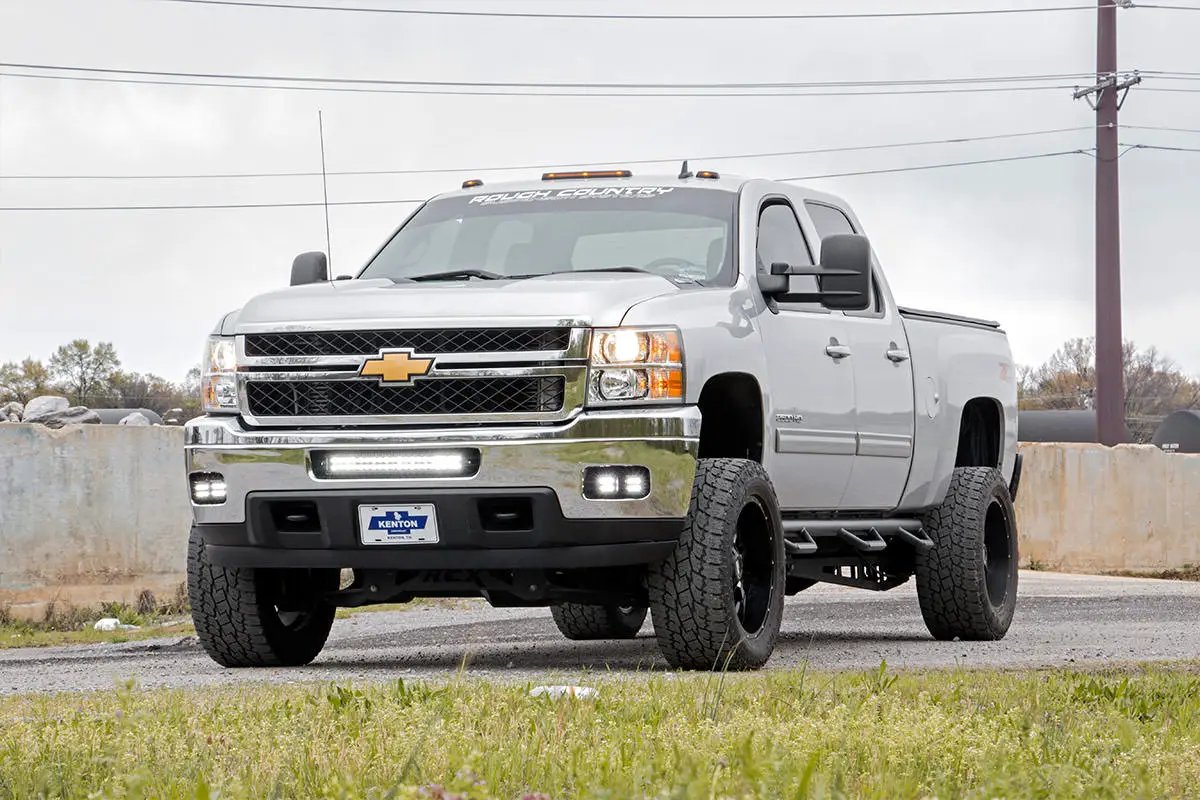 Rough Country LED Light Kit | Fog Mount | 2" Black Pair | White DRL | Chevy Silverado 2500 HD/3500 HD (11-14) by Rough Country