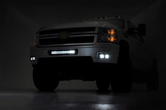 Rough Country LED Light Kit | Fog Mount | 2" Black Pair | Amber DRL | Chevy Silverado 2500 HD/3500 HD (11-14)