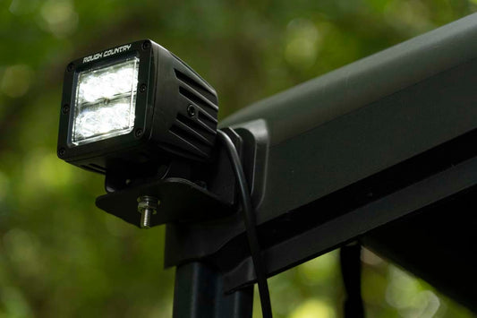 Rough Country LED Light | Cab Mount | 2" Black Pair | Flood | Can-Am Defender HD 5/HD 8/HD 9/HD 10