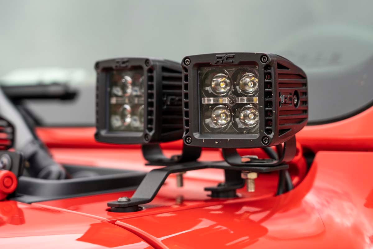 Rough Country Quad LED Light Kit | Cowl Mount | 2" Black Pairs | Spot | Jeep Gladiator JT/Wrangler JL (18-26)
