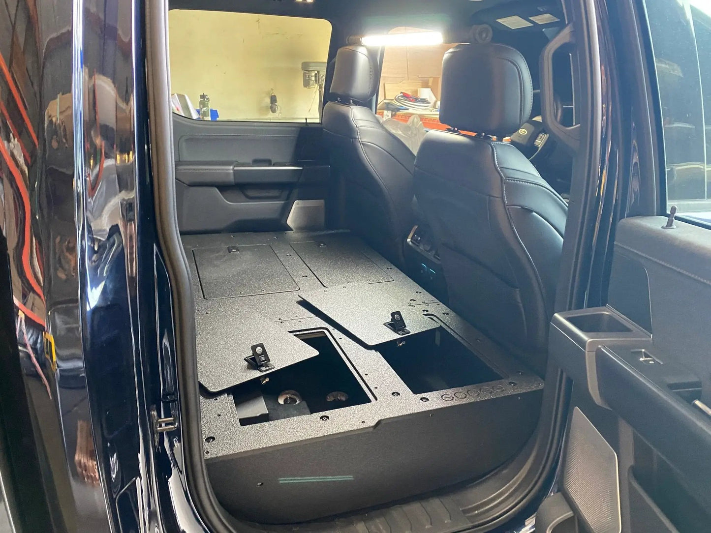 Ford - F150 2021-Present - 14th Gen. SuperCrew - Second Row Seat Delete Plate System with Factory B&O Subwoofer Center Wall with Exterior Port by Goose Gear