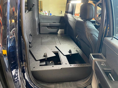 Ford - F150 2021-Present - 14th Gen. SuperCrew - Second Row Seat Delete Plate System with Factory B&O Subwoofer Center Wall with Exterior Port by Goose Gear