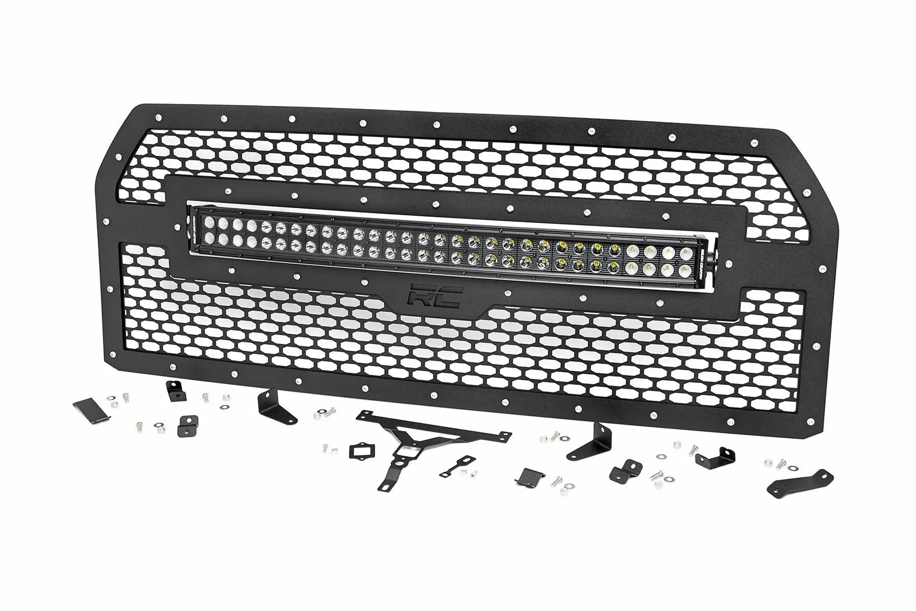 Rough Country Mesh Grille | 30" Dual Row LED | Black | Amber DRL | Ford F-150 (15-17) by Rough Country