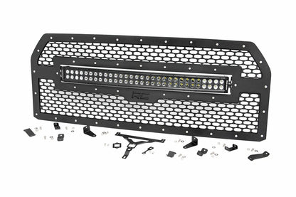Rough Country Mesh Grille | 30" Dual Row LED | Black | Amber DRL | Ford F-150 (15-17) by Rough Country