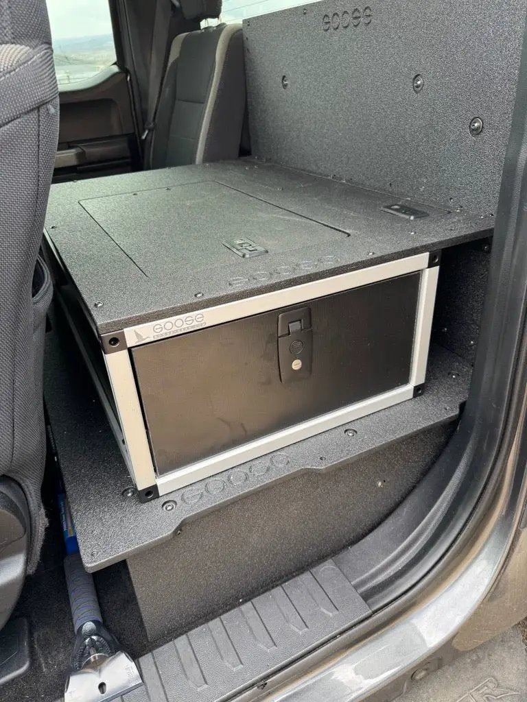 Ford - F250-F550 - 2017-Present - 4th-5th Gen - Super Cab - without the center mounted B&O Subwoofer - Explore Series - Single Drawer Module - With Fitted Top Plate by Goose Gear