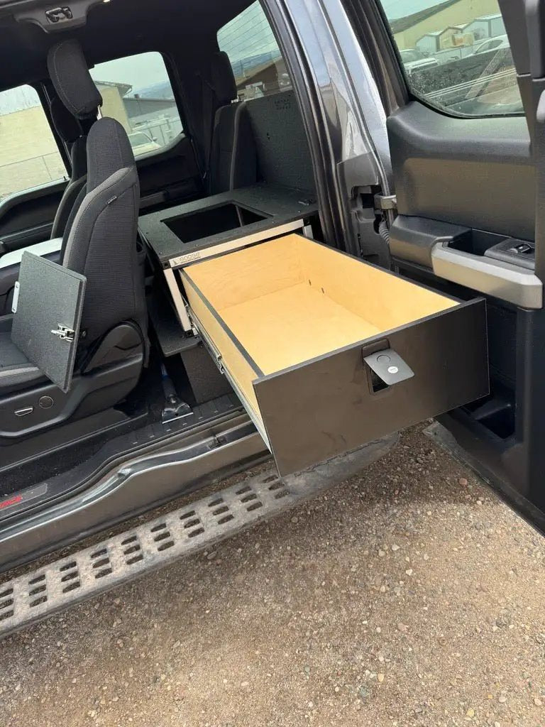 Ford - F250-F550 - 2017-Present - 4th-5th Gen - Super Cab - without the center mounted B&O Subwoofer - Explore Series - Single Drawer Module - With Fitted Top Plate by Goose Gear