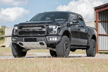 Rough Country LED Light Kit | Grille Mount | 30" Black Single Row | White DRL | Ford Raptor (17-20) by Rough Country