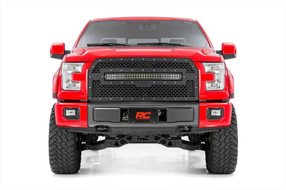 Rough Country Mesh Grille | 30" Dual Row LED | Black | Amber DRL | Ford F-150 (15-17) by Rough Country