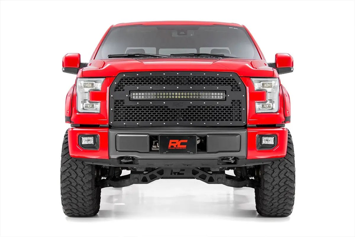 Rough Country Mesh Grille | 30" Dual Row LED | Black Ser | Ford F-150 2WD/4WD (2015-2017) by Rough Country