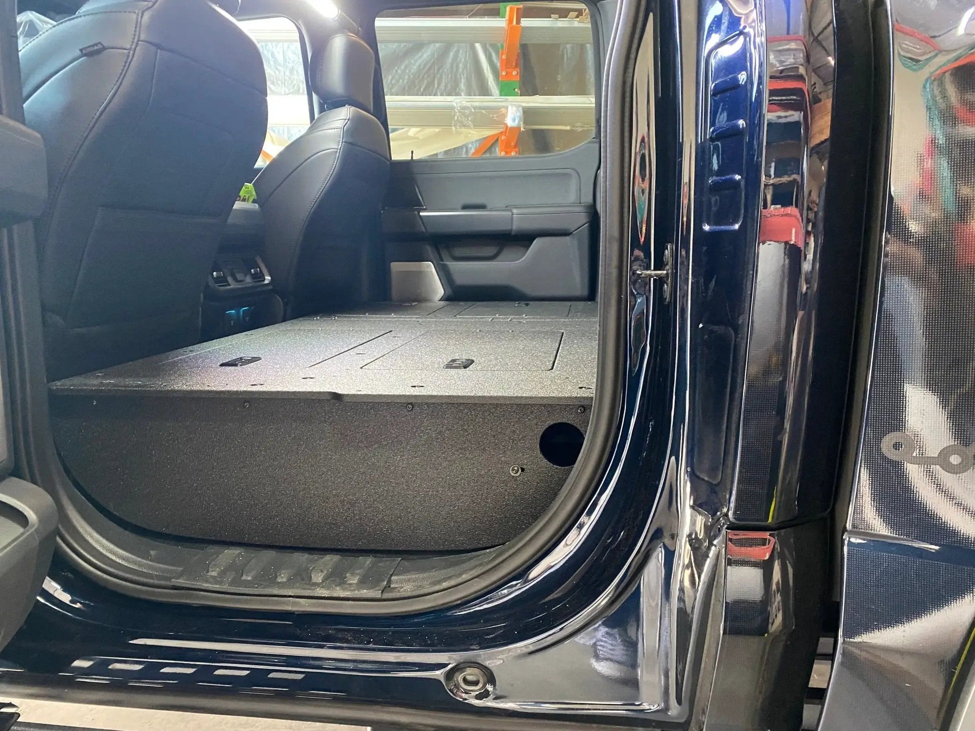 Ford Super Duty Ford - F250-F550 - 2023-Present - 5th Gen. Crew Cab - Second Row Seat Delete Plate System with Factory B&O Subwoofer Center Wall with Exterior Port by Goose Gear