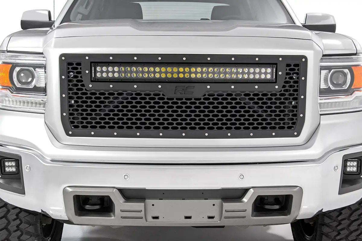 Rough Country Mesh Grille | 30" Dual Row LED | Black | GMC Sierra 1500 2WD/4WD (2014-2015) by Rough Country