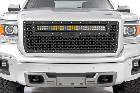 Rough Country Mesh Grille | 30" Dual Row LED | Black | GMC Sierra 1500 2WD/4WD (2014-2015)