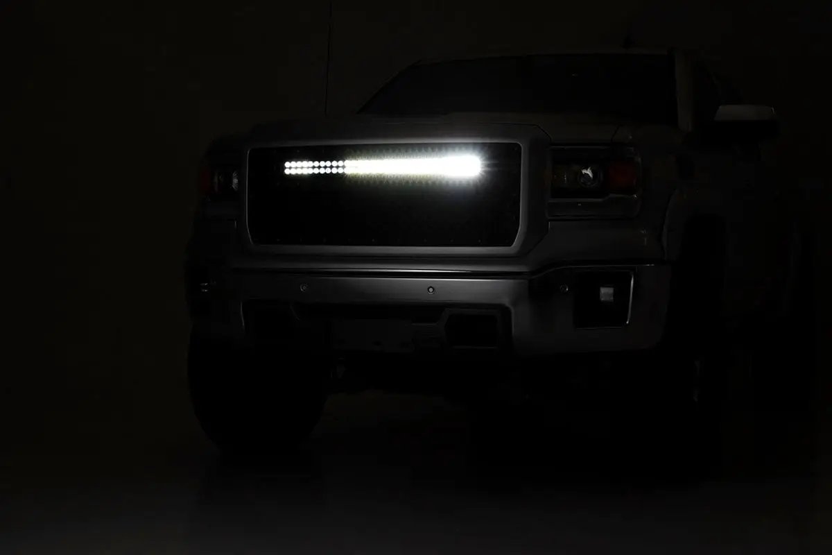 Rough Country Mesh Grille | 30" Dual Row LED | Black | White DRL | GMC Sierra 1500 (14-15) by Rough Country