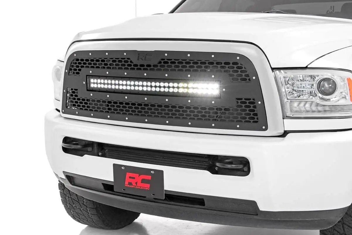 Rough Country Mesh Grille | 30" Dual Row LED | Black | Ram 2500/3500 2WD/4WD (2013-2018) by Rough Country