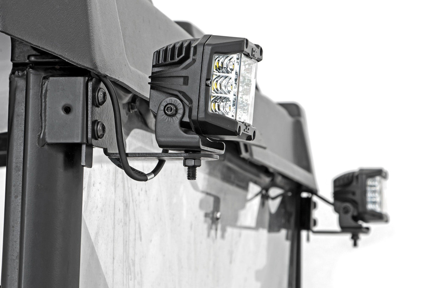 Luz LED | Montaje de jaula RR | Par de focos negros de 2" | Polaris Ranger 1000/Ranger XP 900/1000