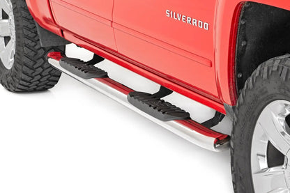 Rough Country Oval Nerf Steps | Stainless | Crew Cab | DEF Tank | Chevy/GMC 1500/2500HD/3500HD (07-19 & Classic) by Rough Country