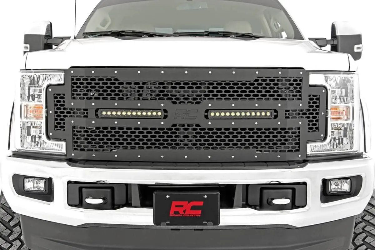Rough Country Mesh Grille | 12" Dual Row LED | Black | Ford F-250/F-350 Super Duty (17-19) by Rough Country