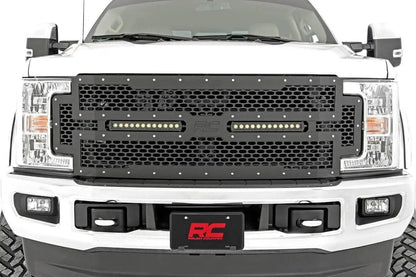 Rough Country Mesh Grille | 12" Dual Row LED | Black | Ford F-250/F-350 Super Duty (17-19) by Rough Country