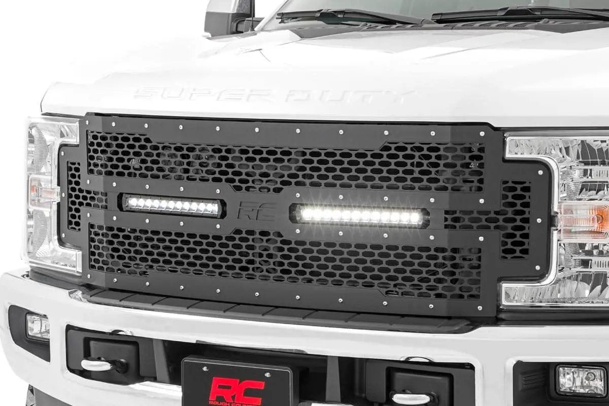 Rough Country Mesh Grille | 12" Dual Row LED | Black | Ford F-250/F-350 Super Duty (17-19) by Rough Country