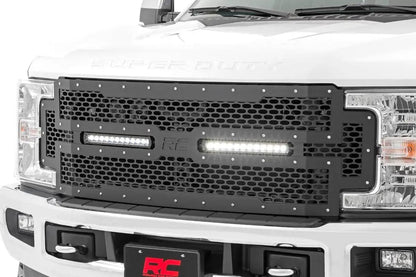 Rough Country Mesh Grille | 12" Dual Row LED | Black | Ford F-250/F-350 Super Duty (17-19) by Rough Country