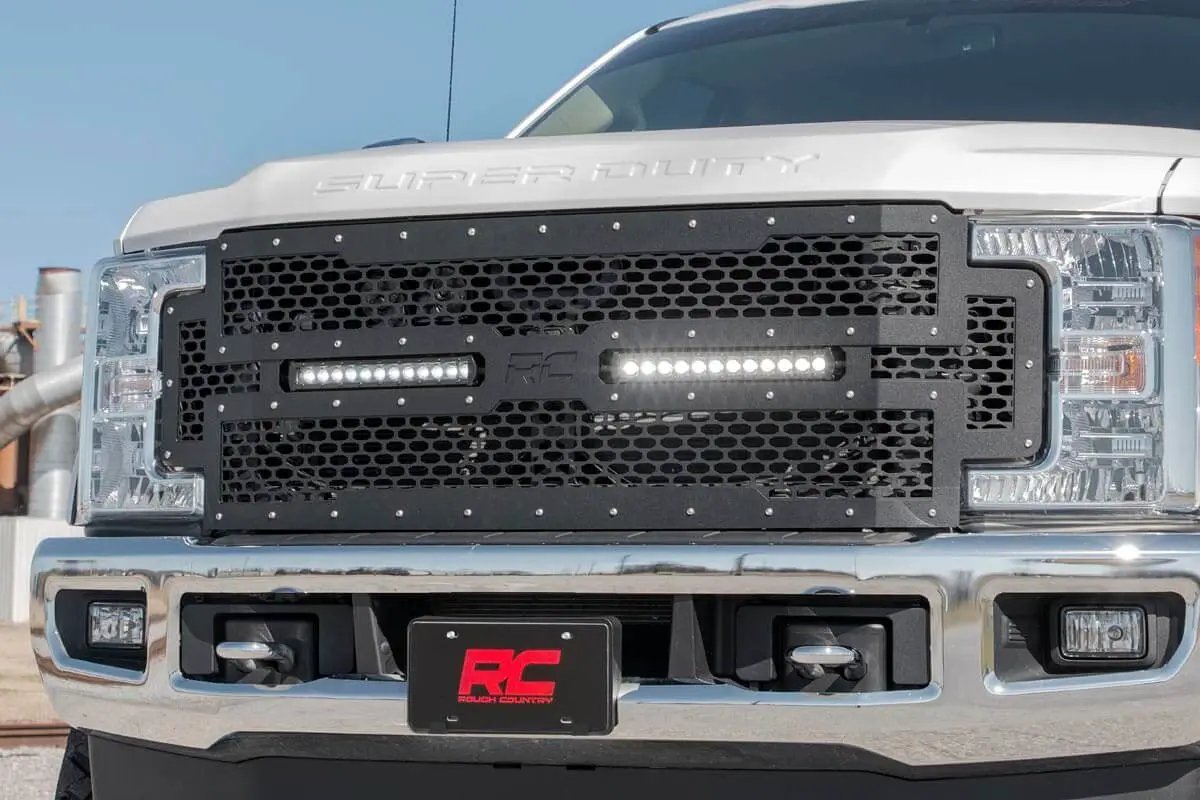 Rough Country Mesh Grille | 12" Dual Row LED | Black | Ford F-250/F-350 Super Duty (17-19) by Rough Country