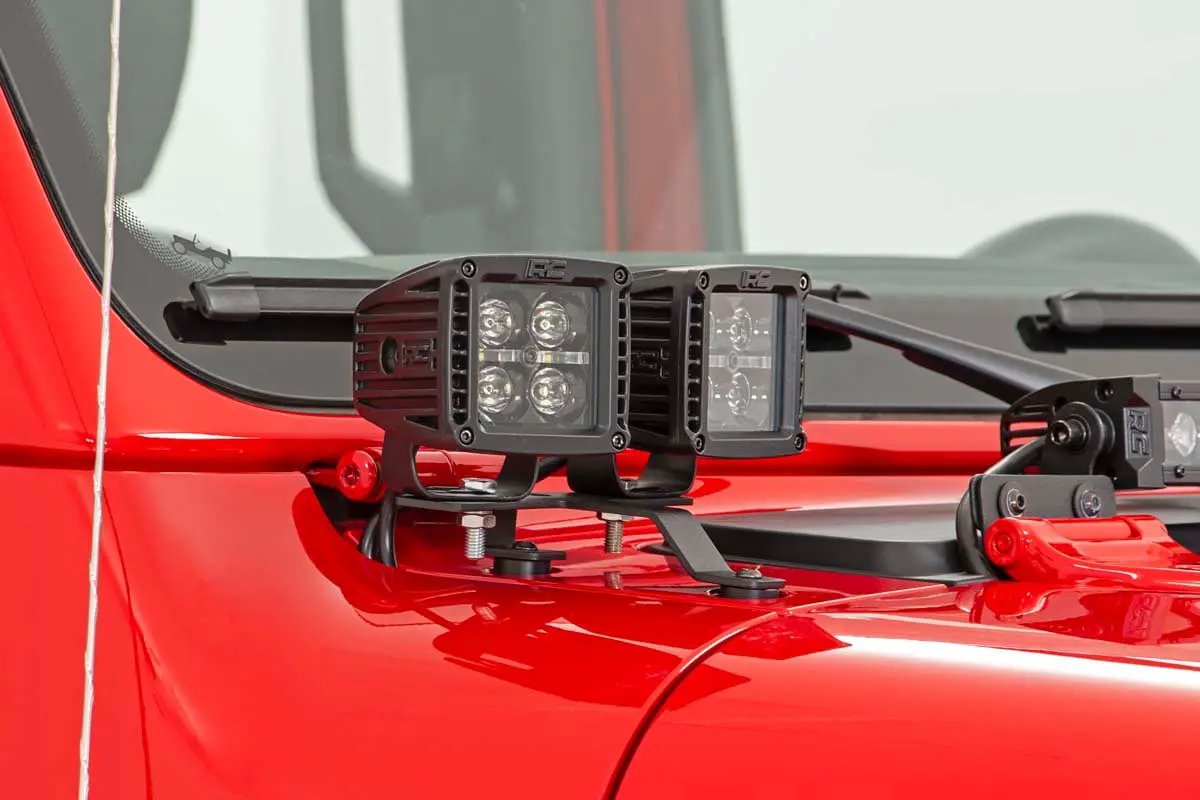Rough Country LED Light Kit | Quad | Cowl Mount | 2" Black | White DRL | Jeep Gladiator JT/Wrangler JL (18-26) by Rough Country