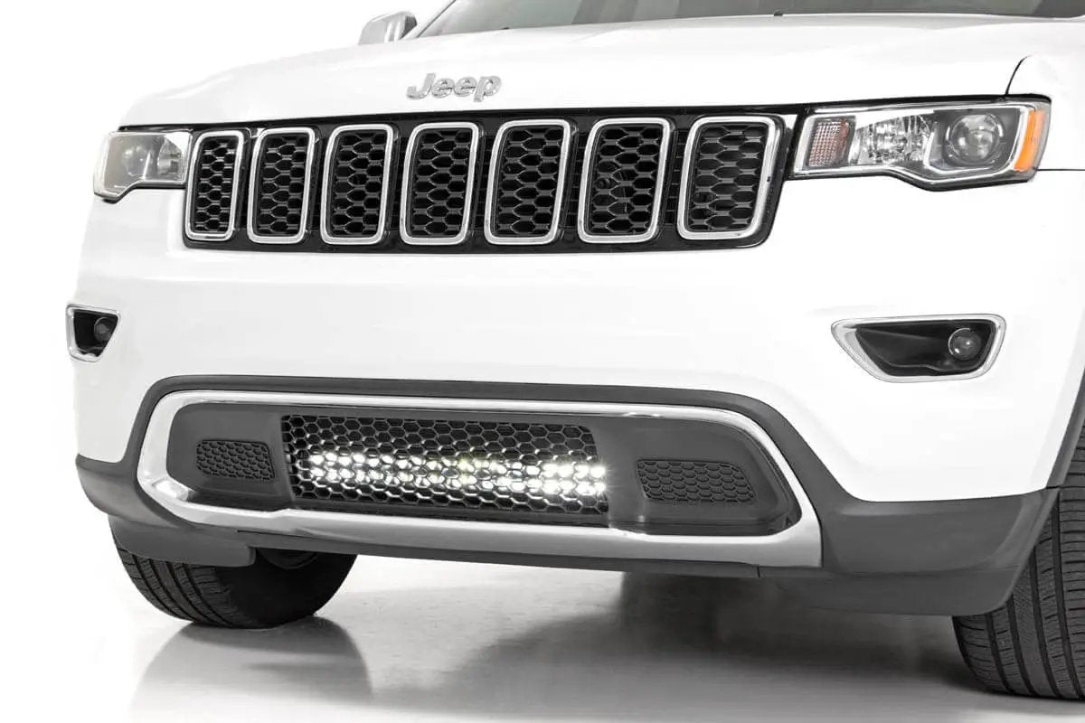 Rough Country LED Light Kit | Bumper Mount | 20" Chrome Dual Row | Amber DRL | Jeep Grand Cherokee WK2 (11-20) by Rough Country