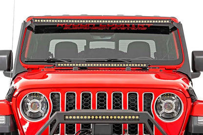 Rough Country LED Light Kit | Windshield | 50" BLK Single Row | WHT DRL | Jeep Gladiator JT/Wrangler JL (18-26) by Rough Country