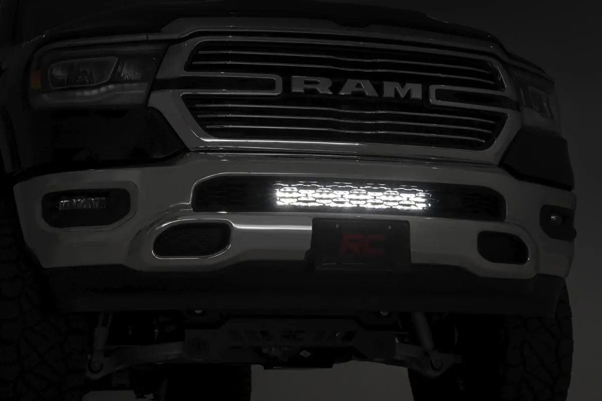 Rough Country LED Light Kit | Bumper Mount | 20" Chrome Dual Row | White DRL | Ram 1500 (19-24) by Rough Country