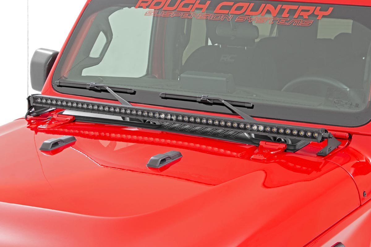 Rough Country LED Light Kit | Cowl Mount | 50" Black Single Row | Jeep Gladiator JT/Wrangler JL (18-26)