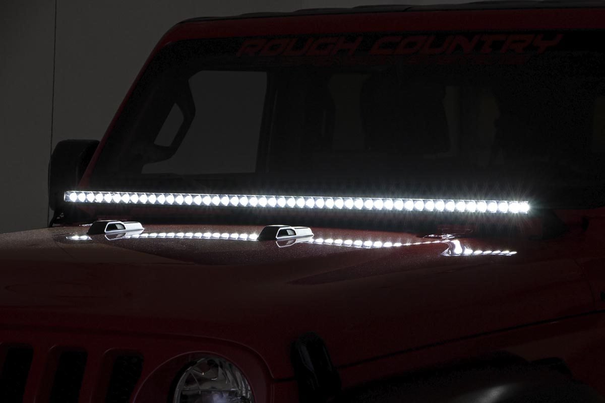 Rough Country LED Light Kit | Cowl Mount | 50" Black Single Row | Jeep Gladiator JT/Wrangler JL (18-26)