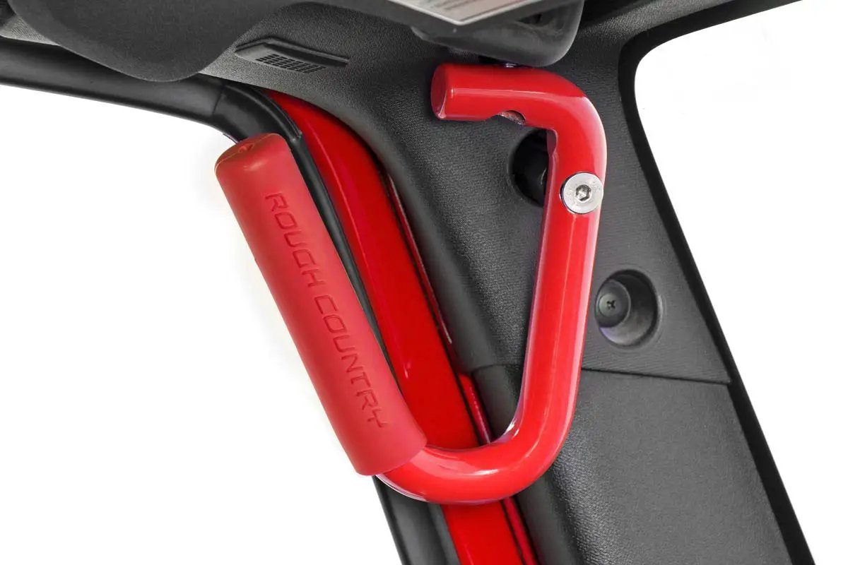 Rough Country Grab Handles | Steel | FR & RR | Red | Jeep Wrangler JK/Wrangler Unlimited (07-18) by Rough Country
