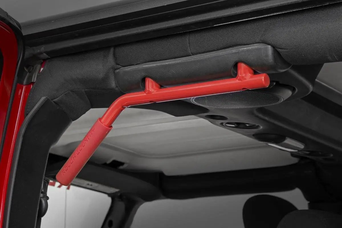 Rough Country Grab Handles | Steel | FR & RR | Red | Jeep Wrangler JK/Wrangler Unlimited (07-18) by Rough Country
