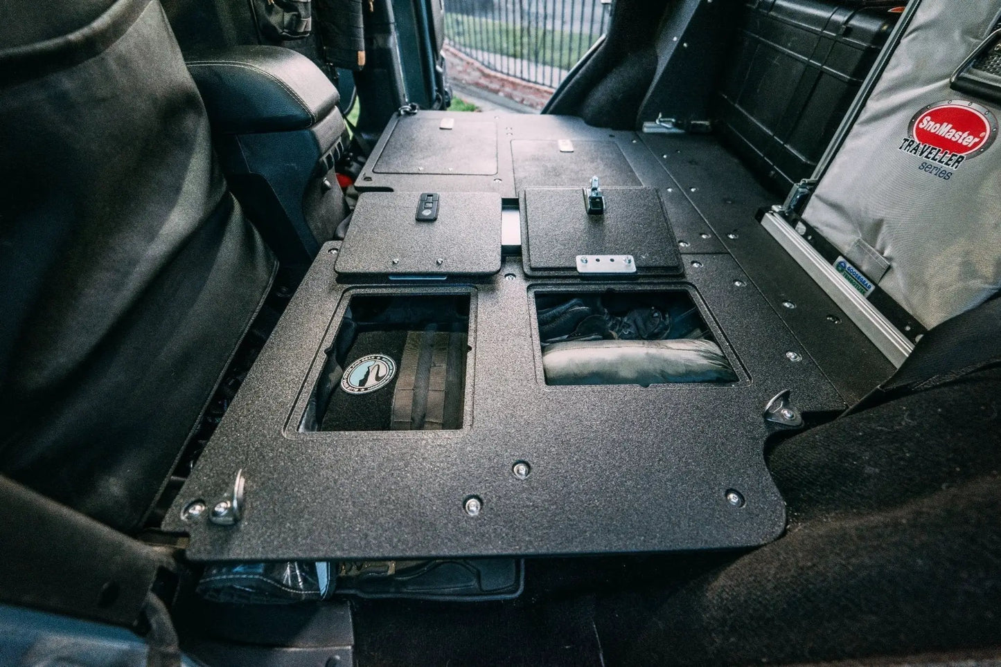 Legacy Product - Jeep Wrangler 2007-2018 JKU 4 Door - Second Row Seat Delete Plate System by Goose Gear