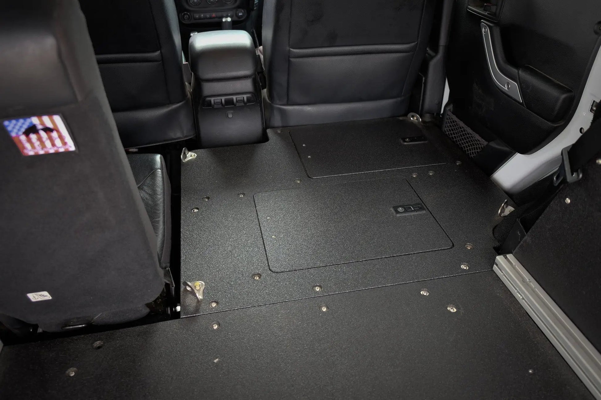 Legacy Product - Jeep Wrangler 2007-2018 JKU 4 Door - Second Row Seat Delete Plate System by Goose Gear