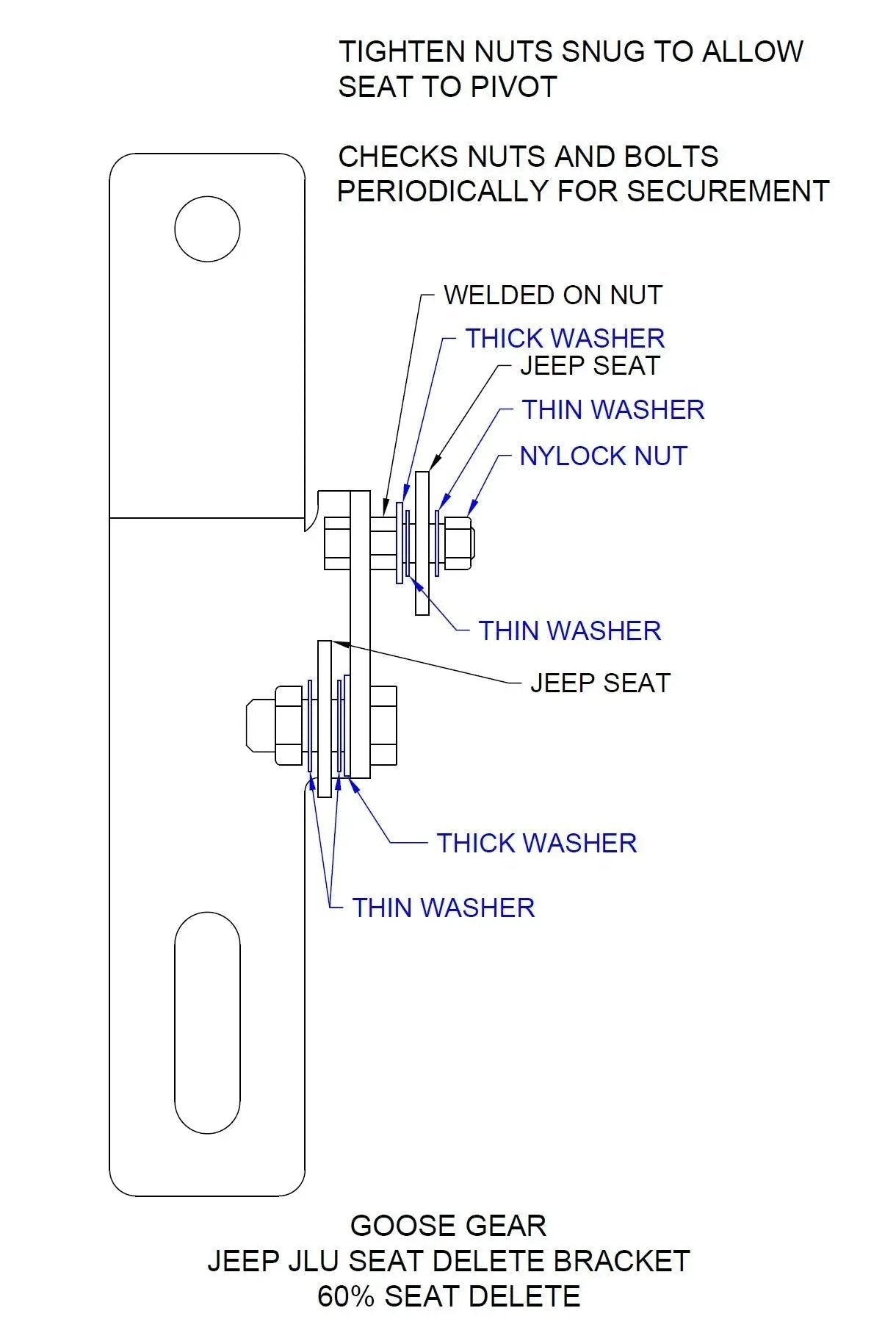 Jeep Wrangler 2018-2023 JLU 4 Door - 60% Seat Delete Bracket by Goose Gear