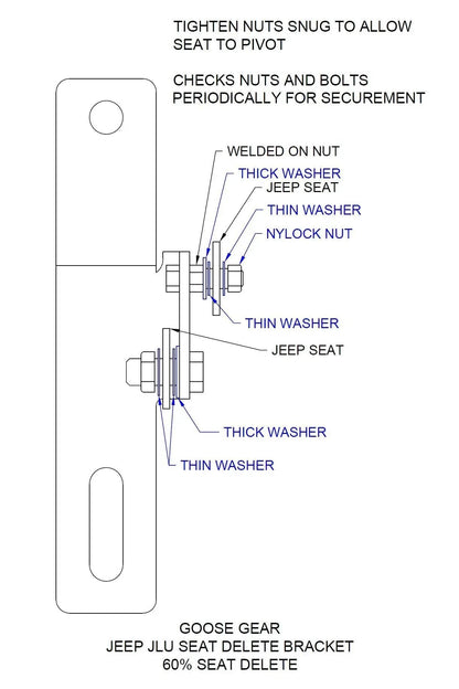 Jeep Wrangler 2018-2023 JLU 4 Door - 60% Seat Delete Bracket by Goose Gear