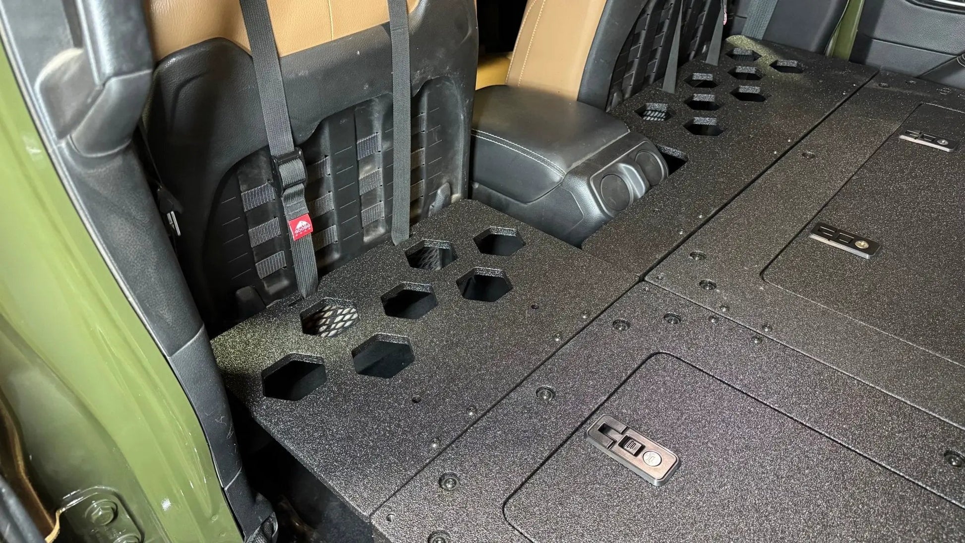 Jeep Wrangler 2018-2023 JLU 4 Door - Second Row Seat Delete Plate System - 8" or 10" Module Based by Goose Gear