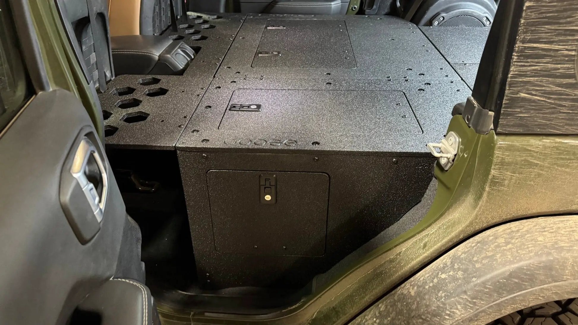 Jeep Wrangler 2018-2023 JLU 4 Door - Second Row Seat Delete Plate System - 8" or 10" Module Based by Goose Gear