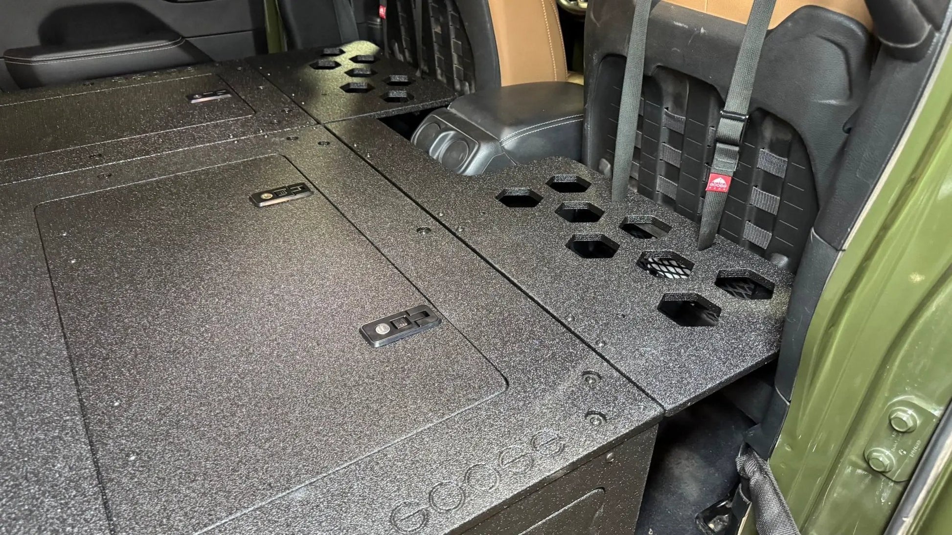 Jeep Wrangler 2018-2023 JLU 4 Door - Second Row Seat Delete Plate System - 8" or 10" Module Based by Goose Gear