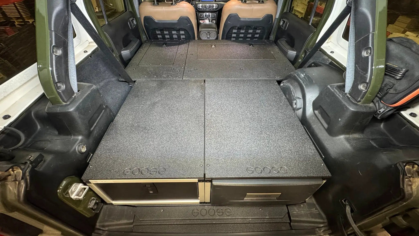 Jeep Wrangler 2018-2023 JLU 4 Door - Second Row Seat Delete Plate System - 8" or 10" Module Based by Goose Gear