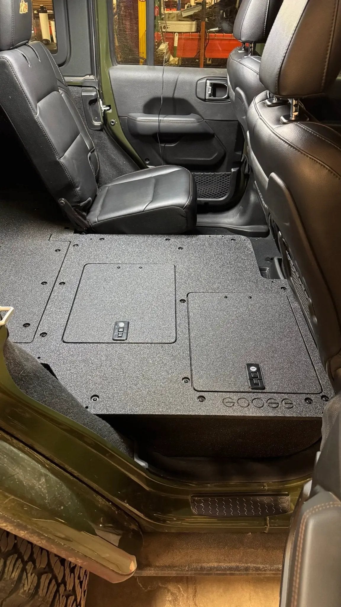 Jeep Wrangler 2018-2023 JLU 4 Door - Second Row Seat Delete Plate System - V2 by Goose Gear