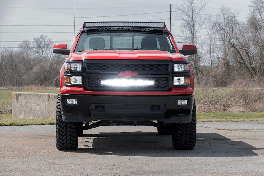 Rough Country LED Light Kit | Behind Grille Mount | 30" Black Dual Row | White DRL | Chevy Silverado 1500 (14-15)