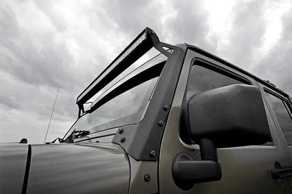 Rough Country LED Light | Windshield Mnt | 50" Black Dual Row | Amber DRL | Jeep Wrangler JK (07-18) by Rough Country