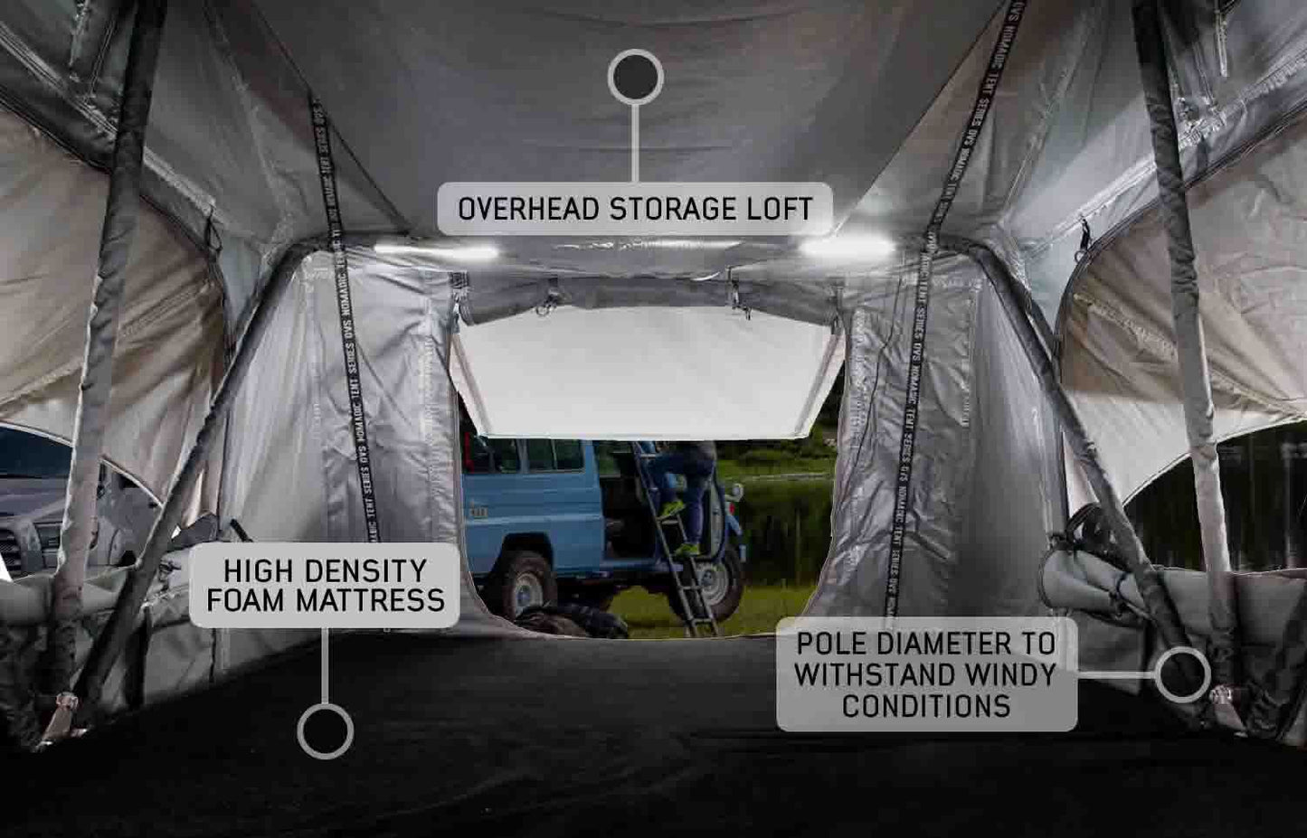 OVS HD Nomadic N3E - Soft Sided Roof Top Tent, 3 Person, White Body & Dark Grey RainFly by OVS
