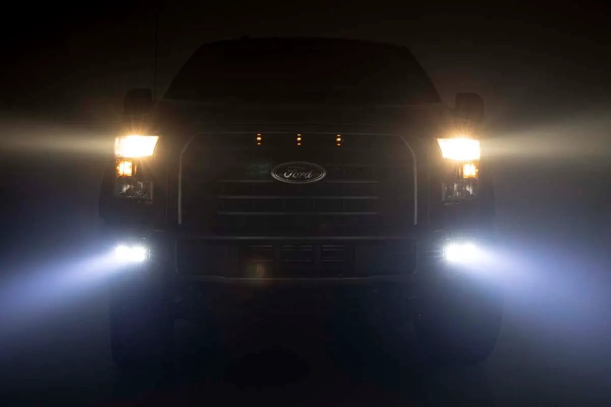 Rough Country LED Light Kit | Fog Mount | Dual 2" Black Pairs | Flood | Ford F-150 (15-17) by Rough Country