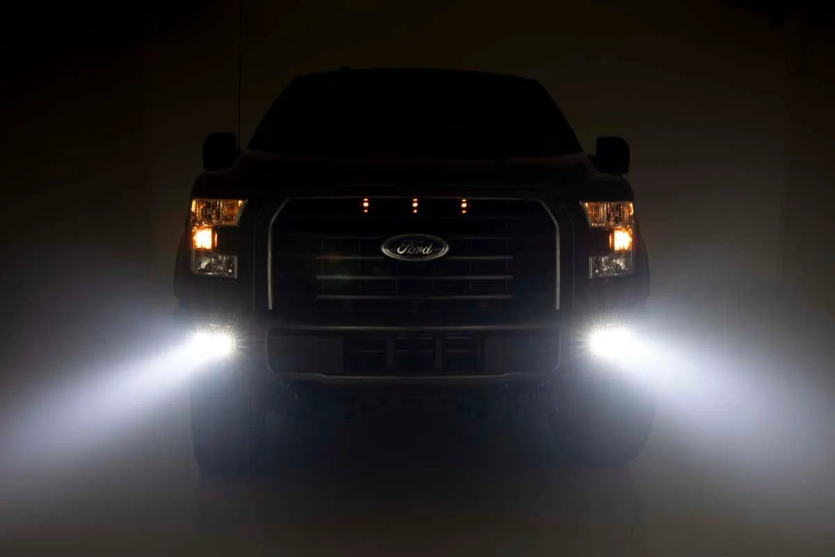 Rough Country LED Light Kit | Fog Mount | Dual 2" Black Pairs | Spot/Flood | Ford F-150 (15-17) by Rough Country